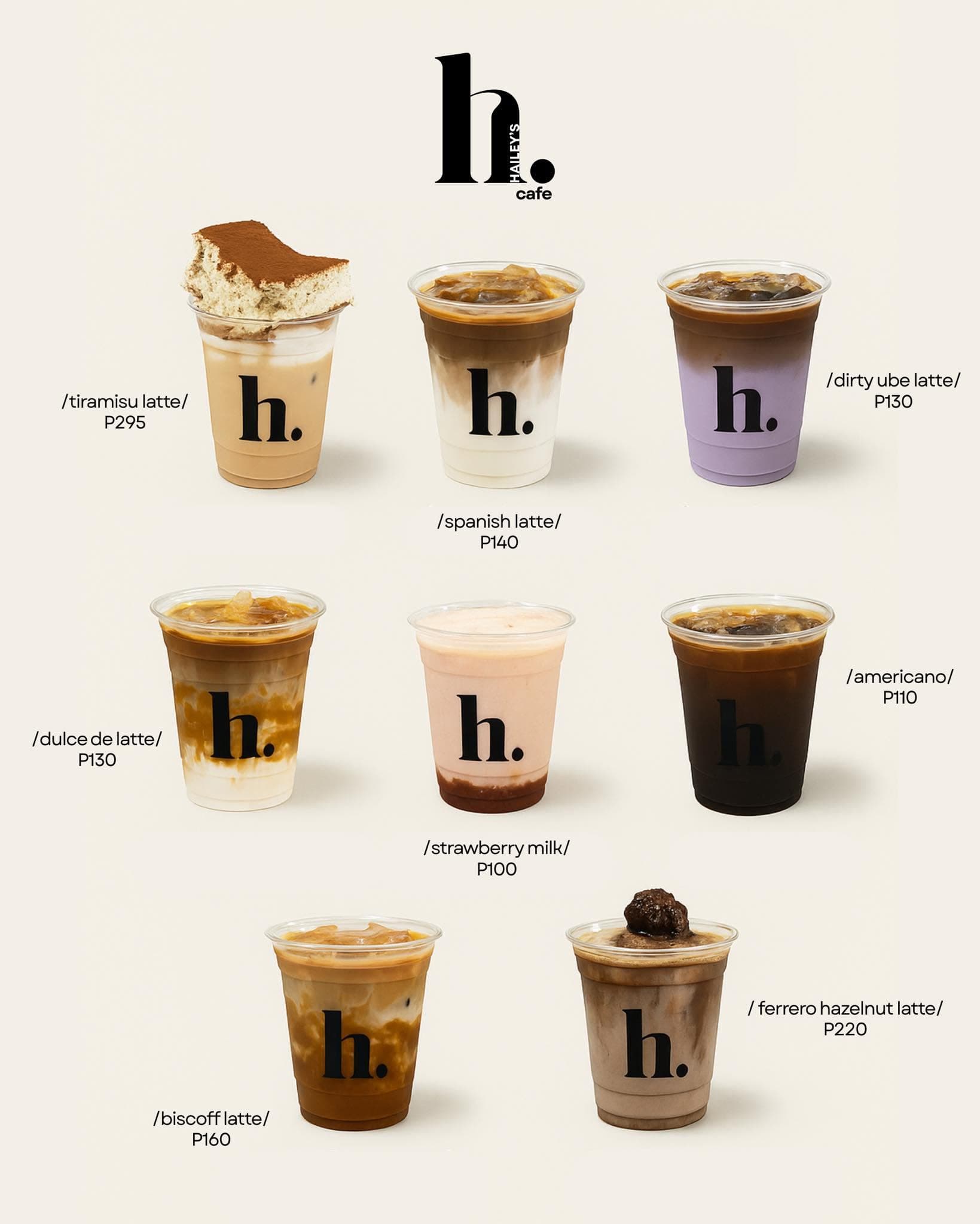 H.aileys Cafe signature drinks lineup